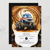 Einfache Räder Monster Truck Geburtstag Einladung (Vorne/Hinten)