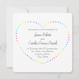 Einfache Rainbow Heart Lesbian Wedding Einladung