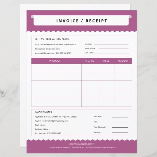 Einfache Rechnungsvorlage (Vorne/Hinten)