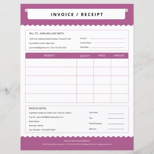 Einfache Rechnungsvorlage (Vorderseite)