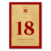 Einfache Rectangle Double Xi Golden Chinese Hochze Tischnummer (Rückseite)