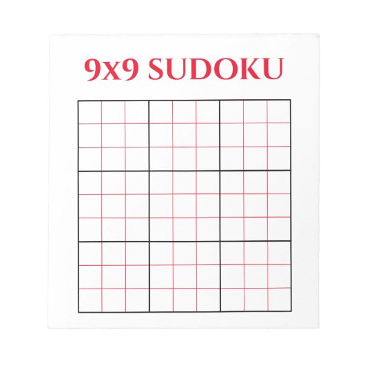 Einfache Red 9x9 Sudoku Template Editor Notizblock (Vorderseite)