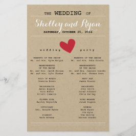 Einfache Red and Kraft Heart Wedding Program