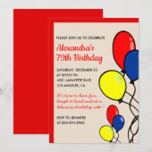 Einfache Red Balloons zum 79. Geburtstag Einladung (Vorne/Hinten)