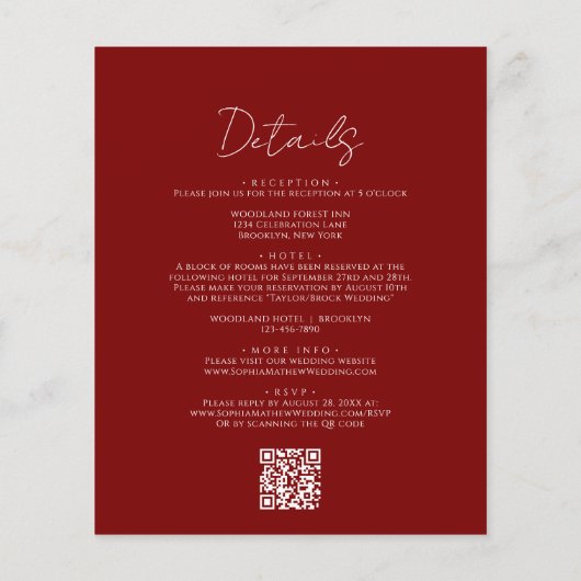 Einfache Red Border Script QR Code Hochzeit (Rückseite)
