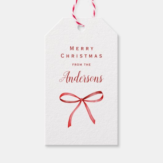 Einfache Red Bow Familie Weihnachtsgeschenk Tag Geschenkanhänger (Vorderseite)