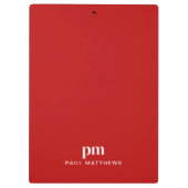 Einfache Red-Business-Monogram-Initialen und Name Klemmbrett (Rückseite)