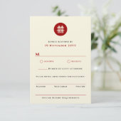 Einfache Red Circle Double Happiness Chinesische H RSVP Karte (Stehend Vorderseite)
