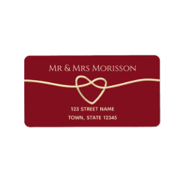 Einfache Red Gold Rope Heart Wedding Rücksendeadre Adressaufkleber