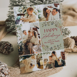 Einfache Red Green 5 Foto Happy Holiday Card Feiertagskarte