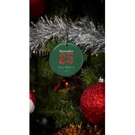 Einfache Red Green frohe Weihnachtsfamilie Foto Keramik Ornament