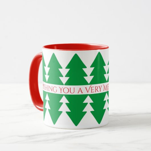 Einfache Red Merry Weihnachtsbaum Design Grün Tasse (Vorderseite Links)