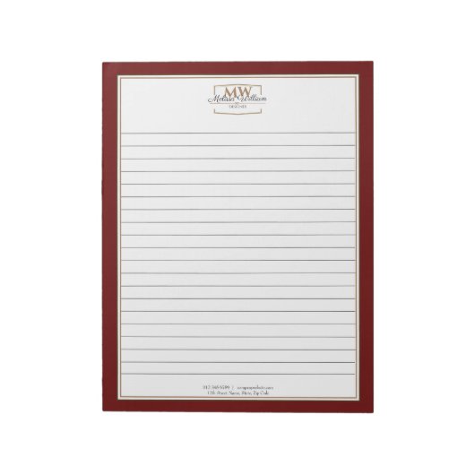 Einfache Red Monogram Lined Business Notizblock (Rotiert)