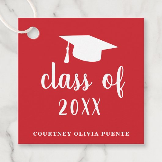 Einfache Red Mortar Board Moderner Abschluss Geschenkanhänger (Vorderseite)