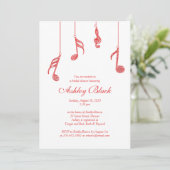 Einfache Red Musiknotens Bridal Dusche Einladung (Stehend Vorderseite)
