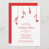 Einfache Red Musiknotens Bridal Dusche Einladung (Vorne/Hinten)
