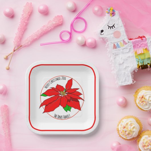 Einfache Red Poinsettia Blume Frohe Weihnachten We Pappteller (Party)