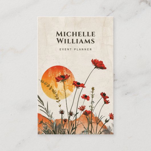 Einfache Red Poppies Boho Wildblumen Sunset Visitenkarte (Vorderseite)