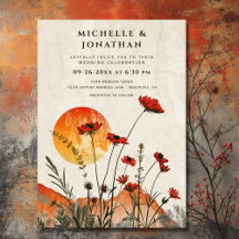 Einfache Red Poppies Boho Wildblumen Sunset Weddin