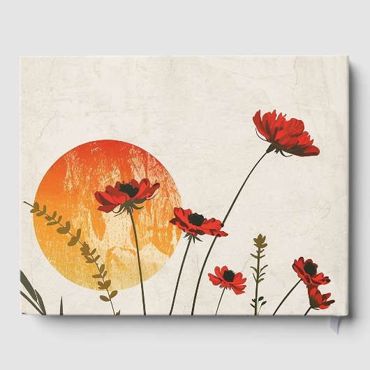 Einfache Red Poppies Boho Wildblumen Sunset Weddin Gästebuch (Rückseite)