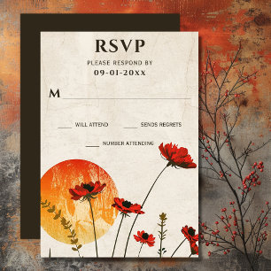 Einfache Red Poppies Boho Wildblumen Sunset Weddin RSVP Karte