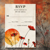 Einfache Red Poppies Boho Wildblumen Sunset Weddin RSVP Karte