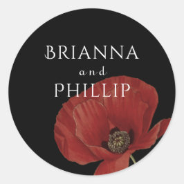 Einfache Red Poppy Watercolor Hochzeit Runder Aufkleber