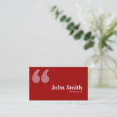 Einfache Red Quotes Journalist Business Card Visitenkarte (Stehend Vorderseite)