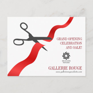 Einfache Red Ribbon Cutting Grand Opening Postkarte