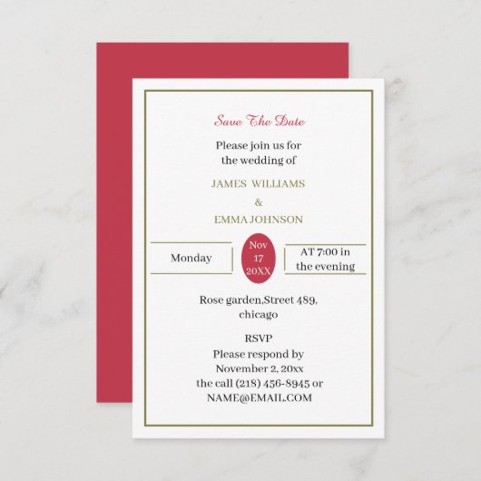 Einfache Red Save the Date Custom (Vorne/Hinten)