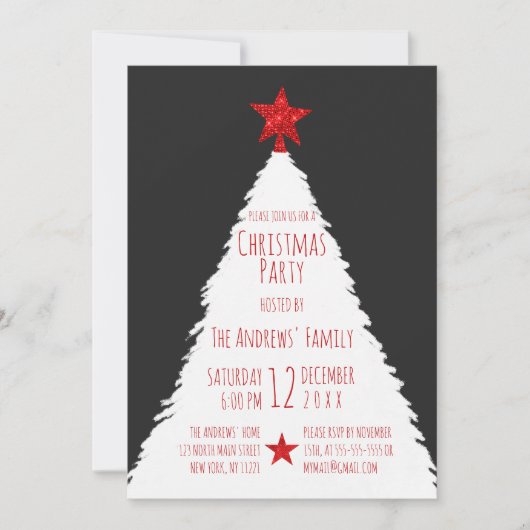 Einfache Red Schwarz-weiß Glitzer Star Trek Weihna Einladung (Vorderseite)