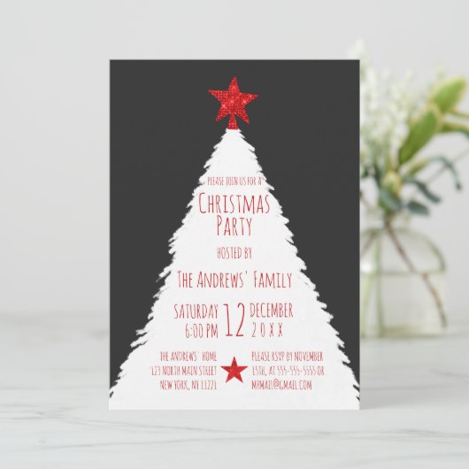Einfache Red Schwarz-weiß Glitzer Star Trek Weihna Einladung (Stehend Vorderseite)