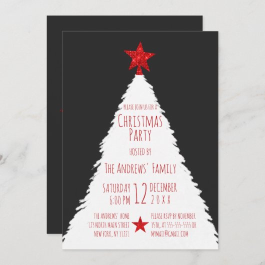 Einfache Red Schwarz-weiß Glitzer Star Trek Weihna Einladung (Vorne/Hinten)