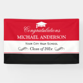 Einfache Red Schwarz-weiß Graduation Party Banner (Horizontal)