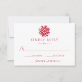 Einfache Red Snowflake Hochzeit RSVP Karte (Vorderseite)