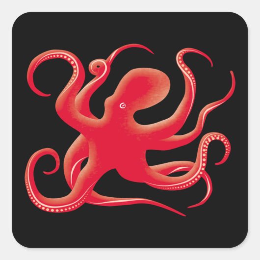 Einfache Red Vector Art Octopus Silhouette Quadratischer Aufkleber (Vorderseite)