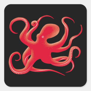 Einfache Red Vector Art Octopus Silhouette Quadratischer Aufkleber