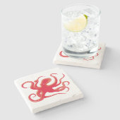 Einfache Red Vector Art Octopus Silhouette Steinuntersetzer (Seitenansicht)