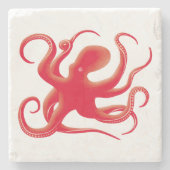 Einfache Red Vector Art Octopus Silhouette Steinuntersetzer (Vorderseite)