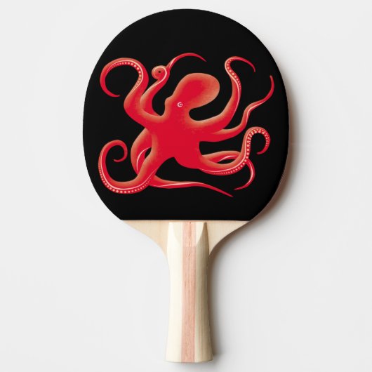 Einfache Red Vector Art Octopus Silhouette Tischtennis Schläger (Vorderseite)