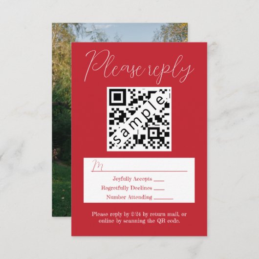 Einfache Red Wedding RSVP Karte mit QR Code (Vorne/Hinten)