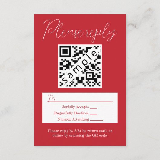 Einfache Red Wedding RSVP Karte mit QR Code (Vorderseite)