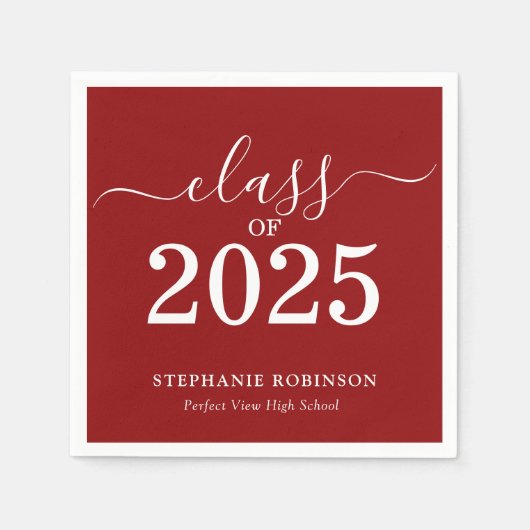 Einfache Red White Class 2025 Abschluss Serviette (Vorderseite)