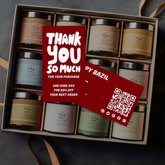 Einfache Red & White Order Vielen Dank für den QR Visitenkarte