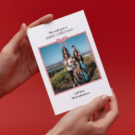 Einfache Red White Strip Bow Foto Weihnachtskarte Einladung