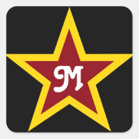 Einfache Red & Yellow Star Monogram auf Schwarz
