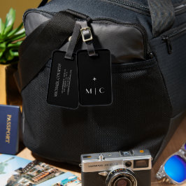 Einfache Reisende Mit Monogramm Name weiß und schw Gepäckanhänger