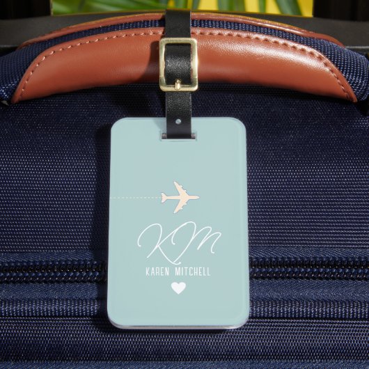 Einfache Reisende Monogramm Flugzeug hellblau Gepäckanhänger (Vorderseite Insitu 2)