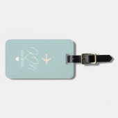 Einfache Reisende Monogramm Flugzeug hellblau Gepäckanhänger (Vorderseite horizontal)