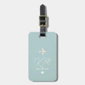 Einfache Reisende Monogramm Flugzeug hellblau Gepäckanhänger (Vorderseite vertikal)
